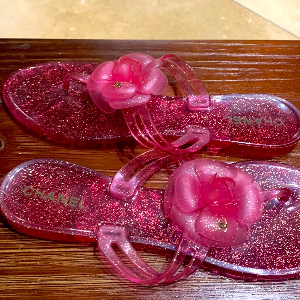Chanel pink jelly camellia sandals
